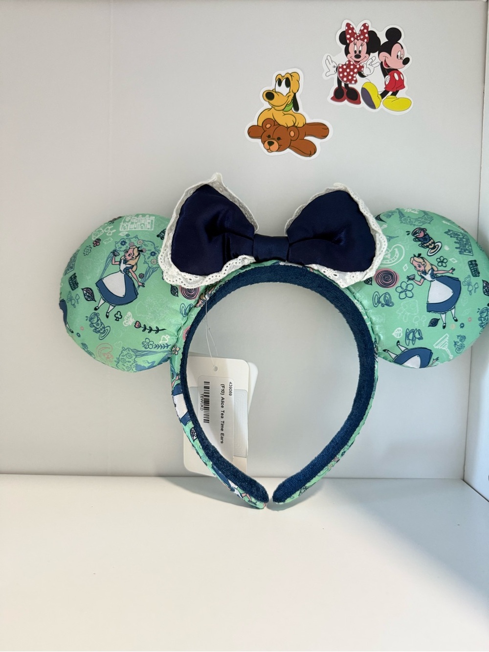 Disney Alice in Wonderland Mint Green Navy Bow Ear Headband